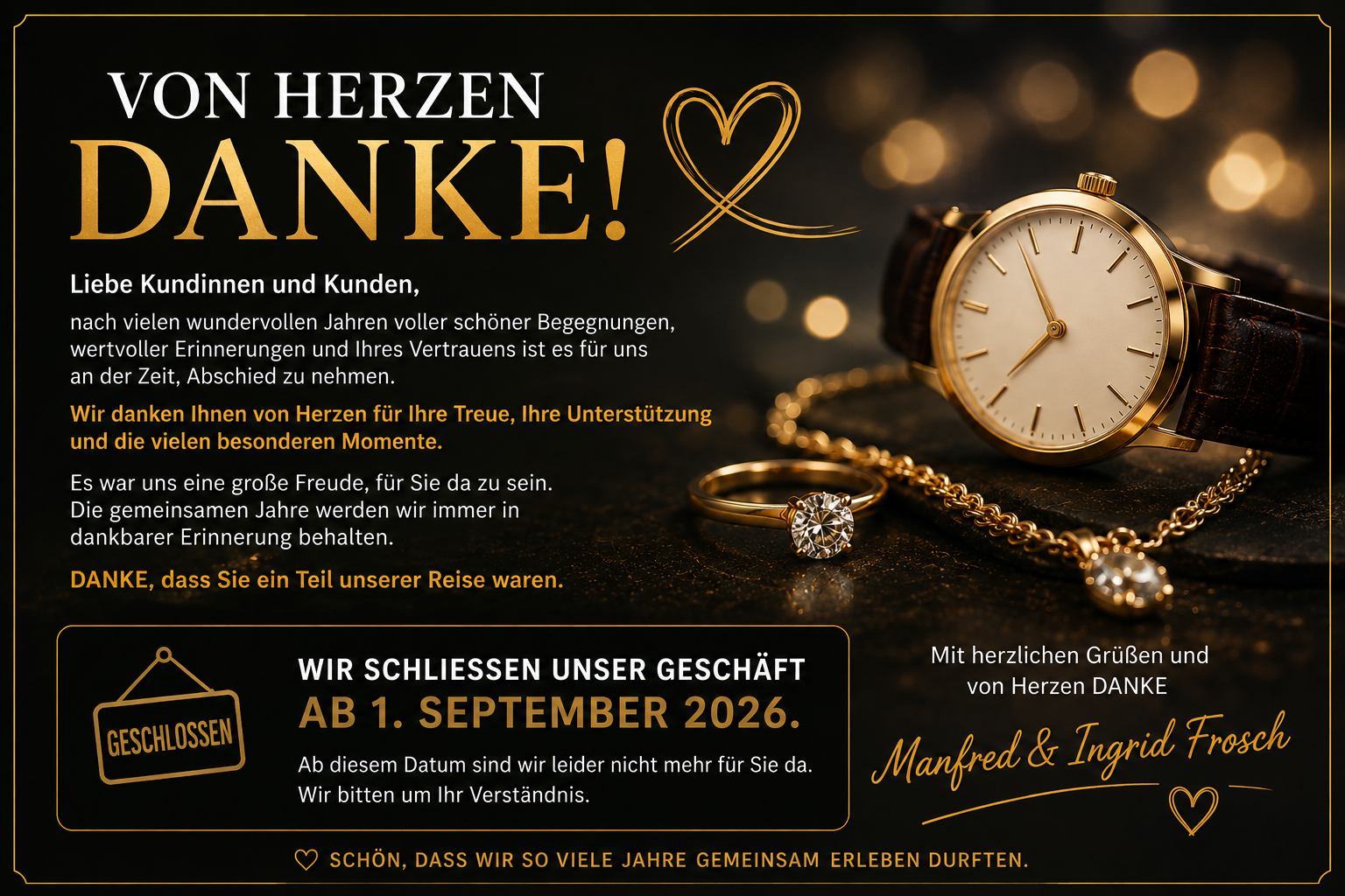 Dankesworte von Manfred und Ingrid Frosch an ihre Kundinnen und Kunden